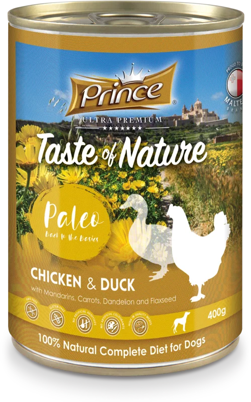 3. **Pet food bowl is anti-slip design**Prince Taste of Nature tin, Chicken & Duck with Carrots & Dandelion - 400g