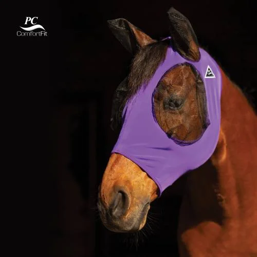 Comfort Fit Lycra Fly Mask with Ears- Purple