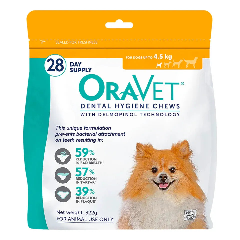 ORAVET Dental Hygiene Chews For XSmall Dogs Up To 4.5KG (28pcs)