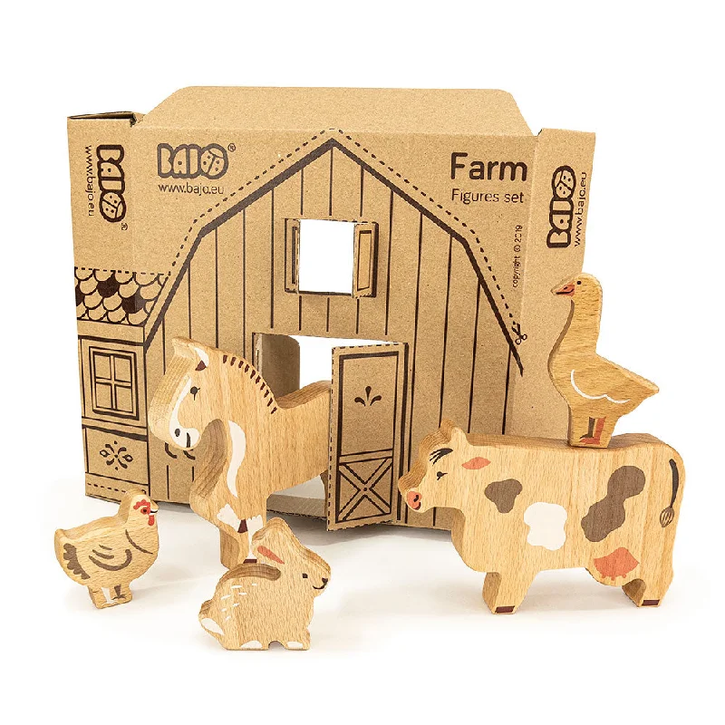 Bajo The Farm - 14 Wooden Farm Animals Set