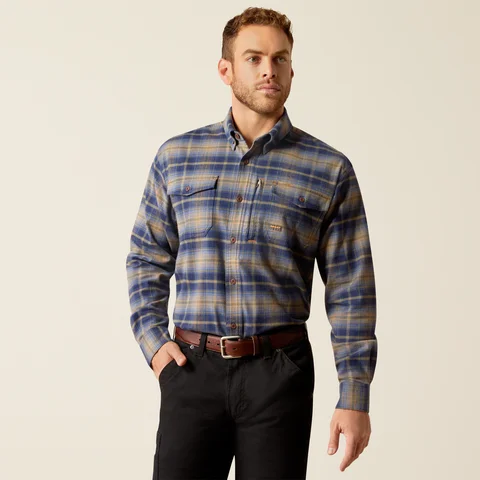 Men's Rebar Flannel DuraStretch Work Shirt - Navy & Khaki