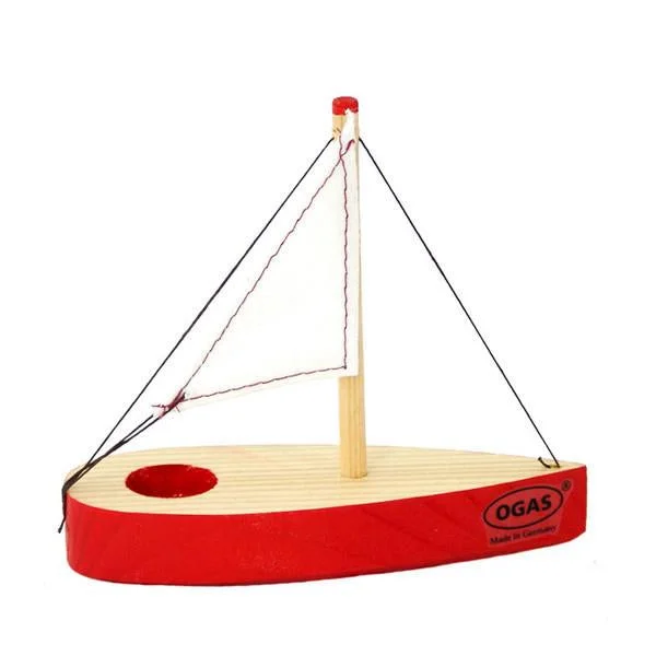 Ogas red mini wooden sailboat