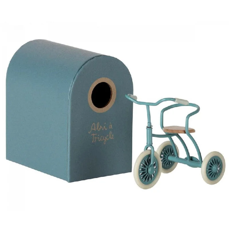 Maileg abri a tricycle for mouse - petrol blue