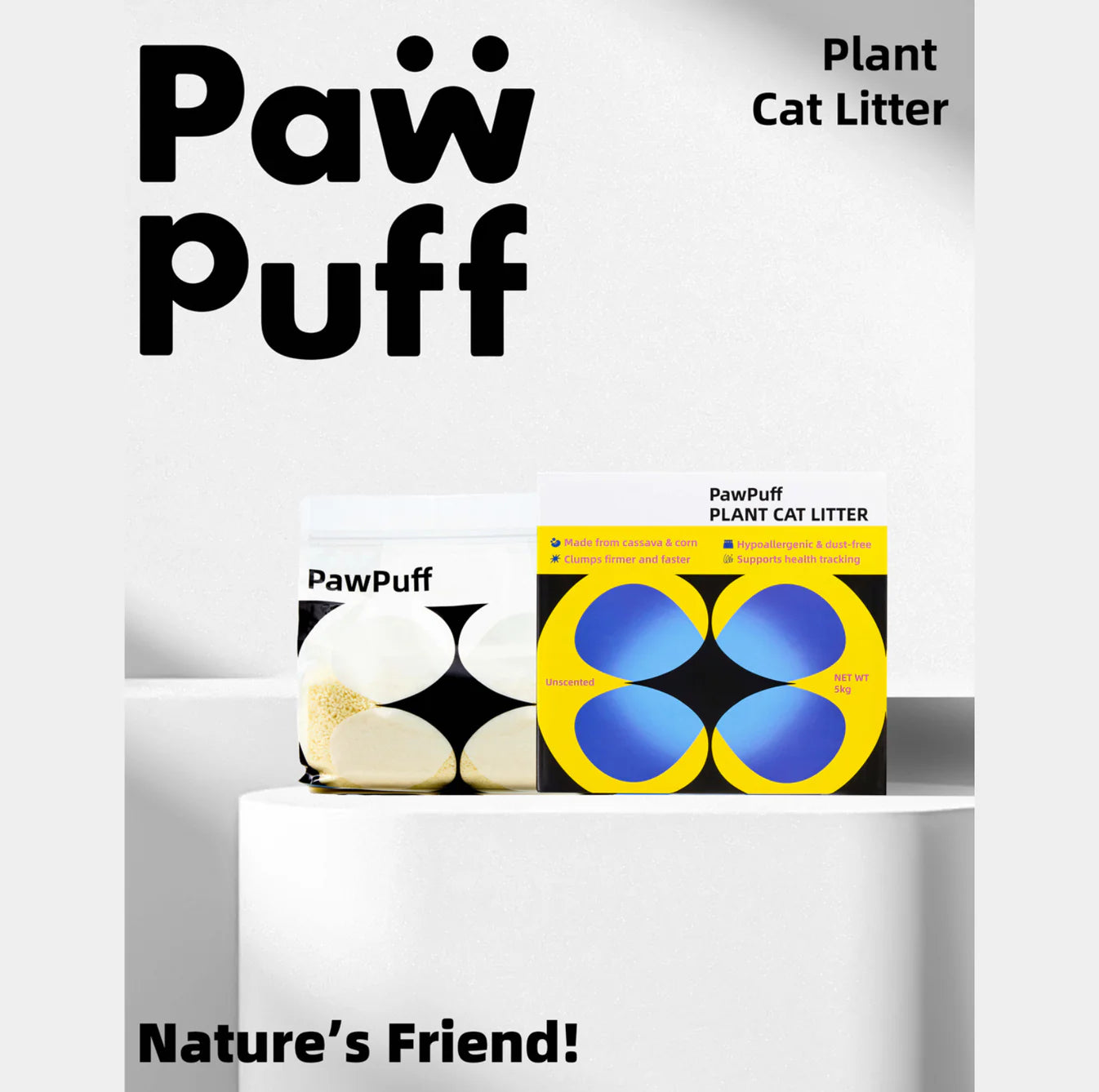 PawPuff 100% Natural Plant-Based Cat Litter - Corn & Cassava 5kg