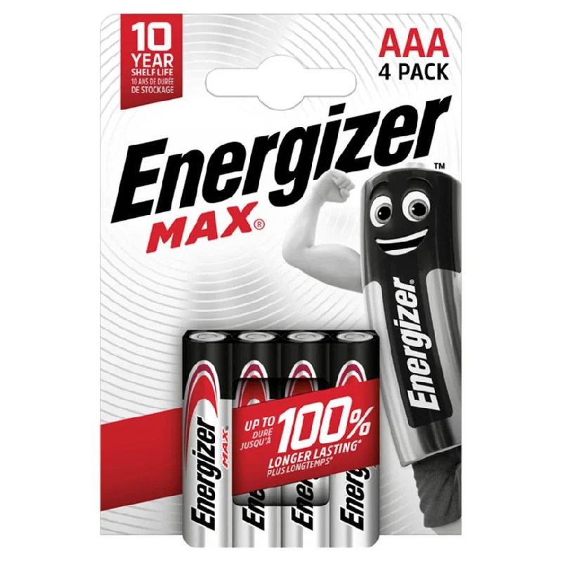 Energizer Max AAA Batteries, Alkaline, 4 Pack