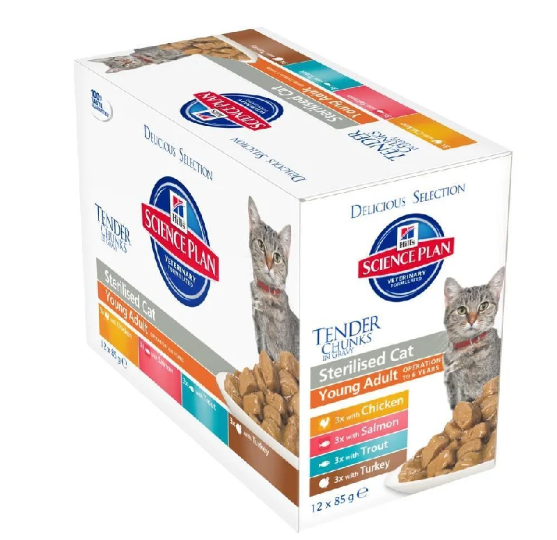 ### Dog accessoriesHill's Feline Young Adult Sterilised Cat Multipack - Pouch 12x85g - 3x Chicken,3x Salmon,3x Trout,3x Turkey